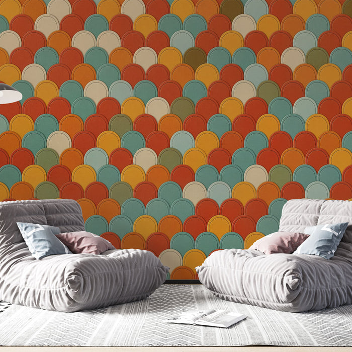 Papier peint écailles de poisson | Design rétro multicouleur
