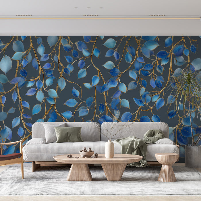 Papier peint feuillage bleu | Élégance et fraîcheur