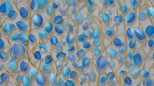 Papier peint feuilles bleues Élégance dorée et fraîcheur azur