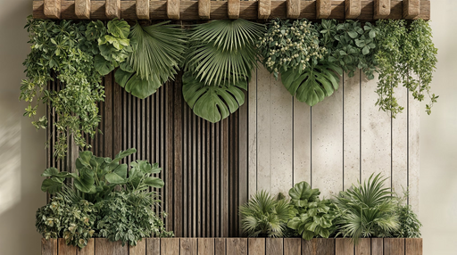 Papier peint végétal Design mural en bois et feuillages tropicaux