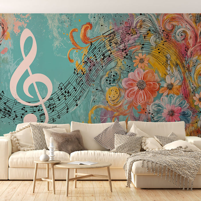 Papier peint musique fleurie | Harmonie artistique colorée