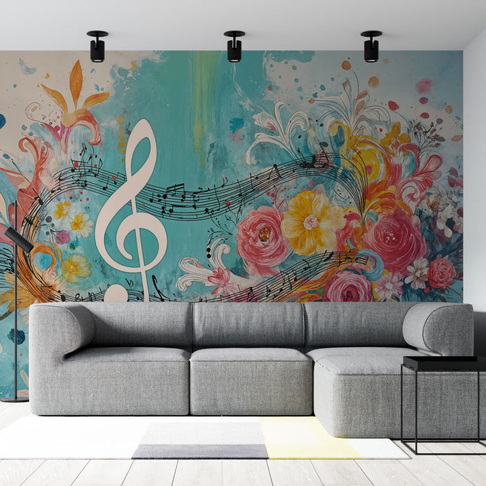 Papier peint musical floral | Harmonie colorée