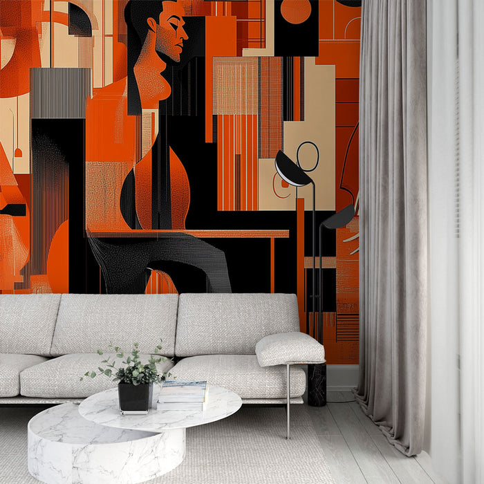 Papier peint moderne | Abstrait en Orange et Noir