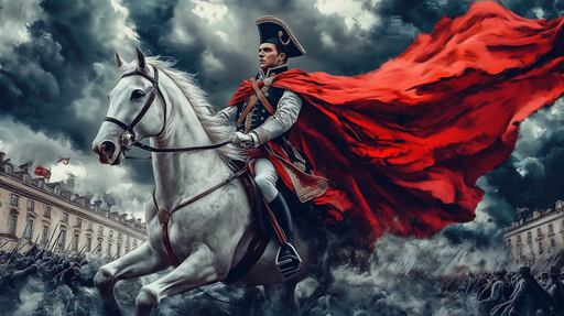 Papier peint équestre historique Cheval blanc et cavalier en cape rouge