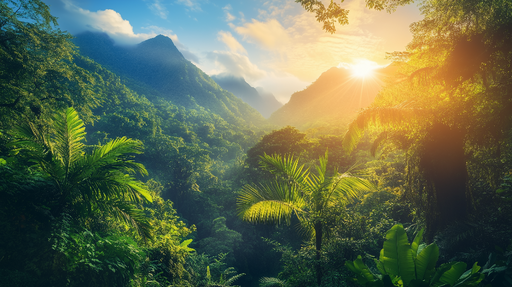 Papier peint jungle Lever de soleil tropical luxuriant