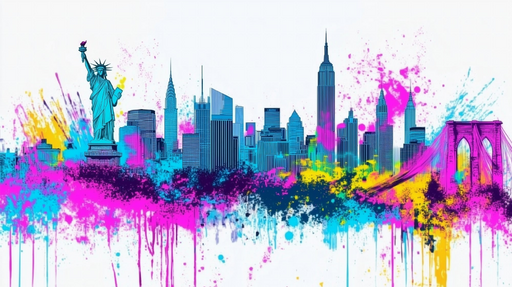 Papier peint Skyline New York en éclaboussures colorées