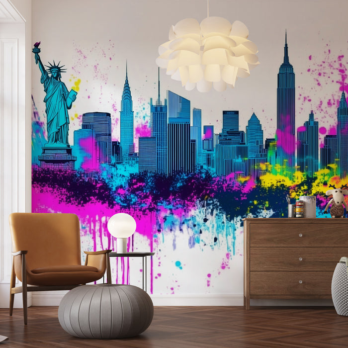 Papier peint Skyline | New York en éclaboussures colorées