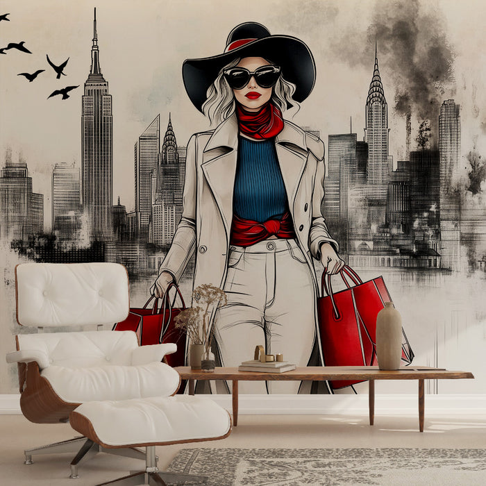 Papier peint mode urbaine | Élégance et shopping à la ville