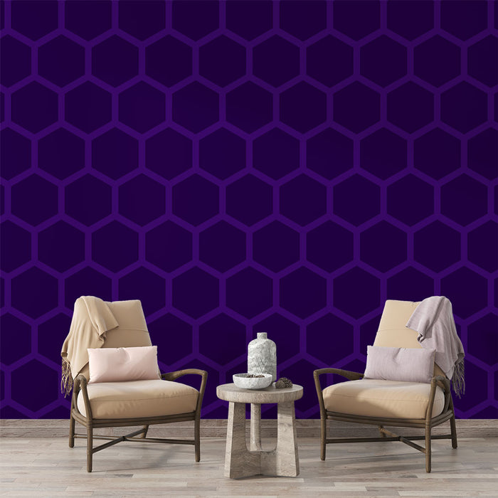 Papier peint hexagone | Motif géométrique violet foncé