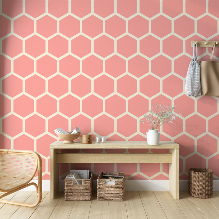 Papier peint hexagone | Motif géométrique rose