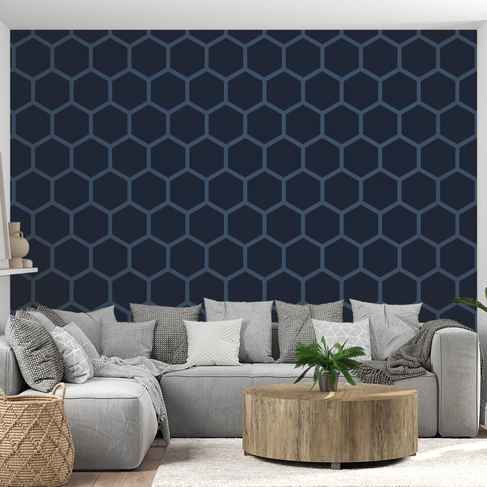 Papier peint hexagone | Motif géométrique bleu foncé