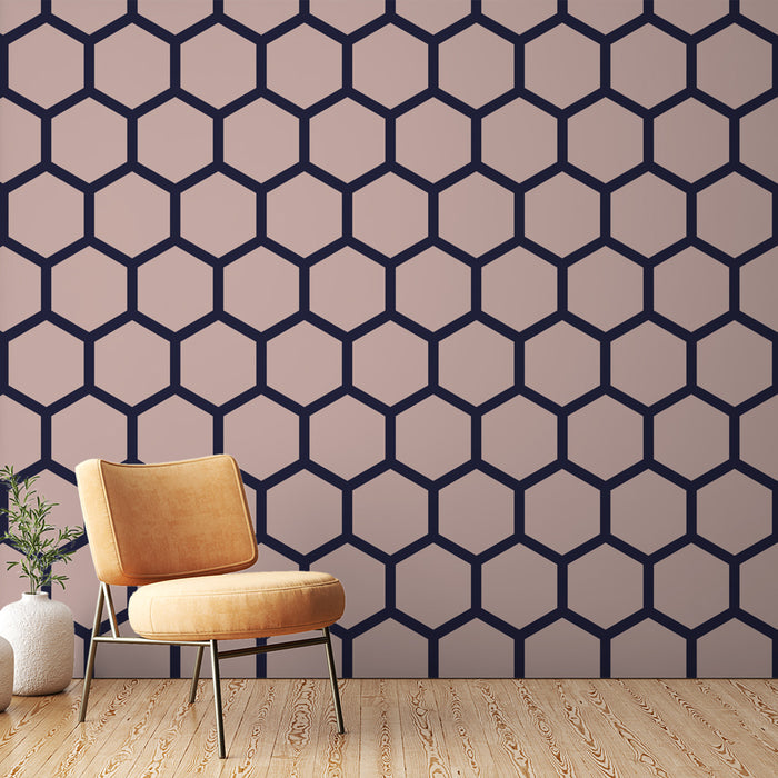 Papier peint hexagonal | Design géométrique rose et noir