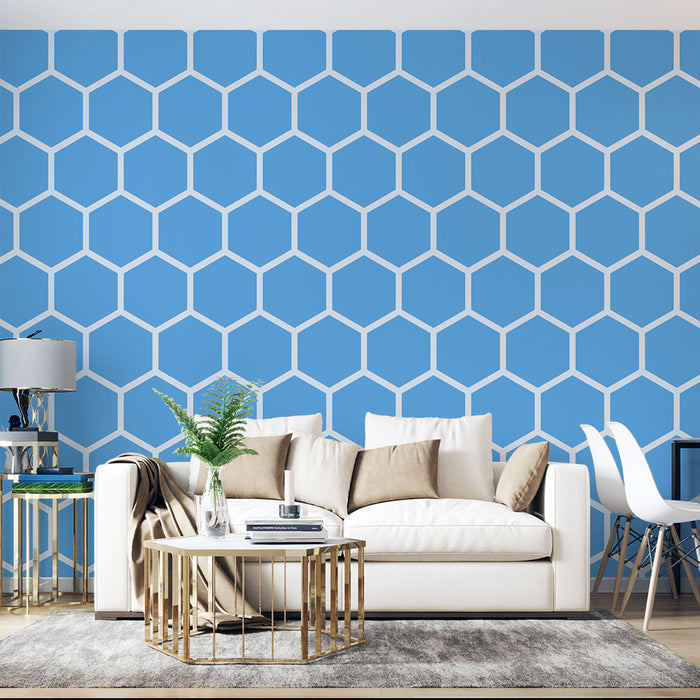 Papier peint hexagone | Design bleu et moderne