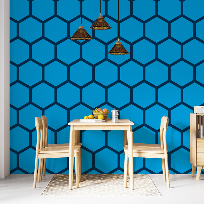 Papier peint hexagone | Design géométrique bleu