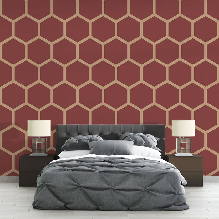 Papier peint hexagonal | Motif rouge et beige