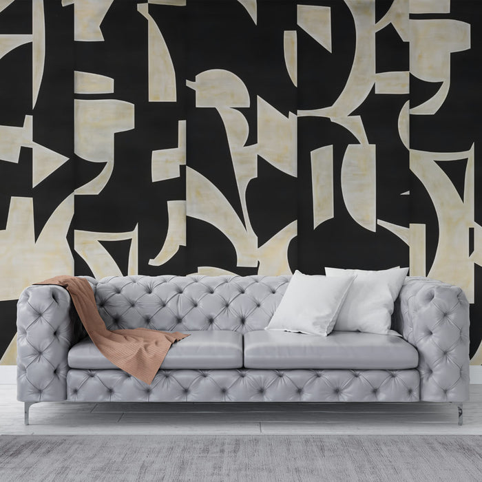 Papier peint abstrait | Design graphique en noir et beige