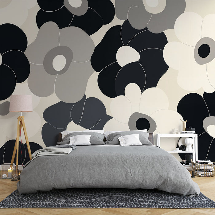 Papier peint floral | Motif noir et blanc moderne