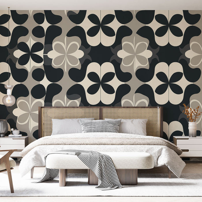 Papier peint rétro floral | Motifs géométriques modernes