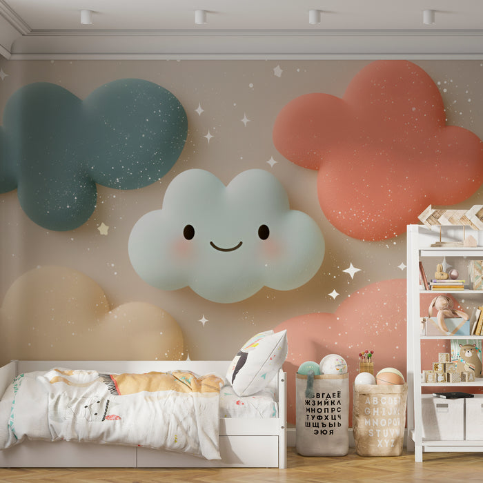 Papier peint nuages enfant | Design doux et ludique
