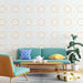 Papier peint moderne avec motifs octogonaux orange et bleu pour salon contemporain