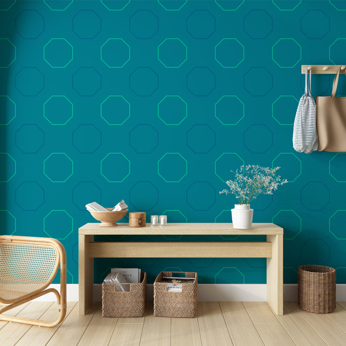 Papier peint géométrique | Motif hexagonal bleu et vert