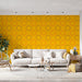 Papier peint jaune avec motifs octogonaux noirs pour salon moderne et lumineux