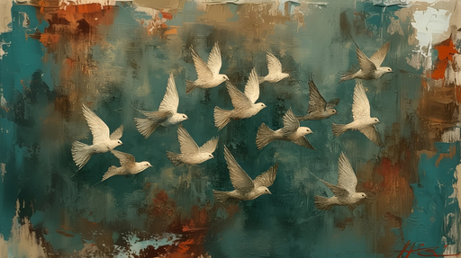 Papier peint oiseaux Envolée poétique sur fond abstrait