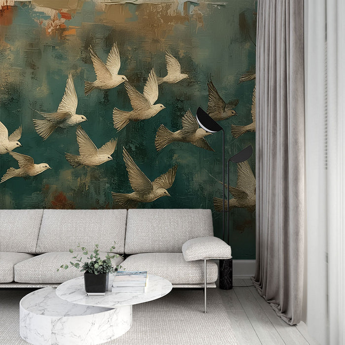 Papier peint oiseaux | Envolée poétique sur fond abstrait
