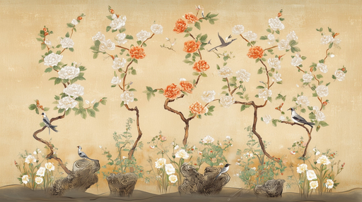 Papier peint floral Motif asiatique élégant