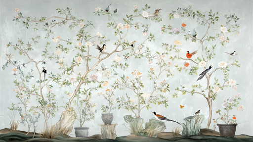 Papier peint oiseaux et fleurs Élégance naturelle