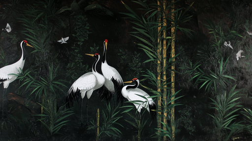 Papier peint oiseaux et bambou Éléments naturels élégants