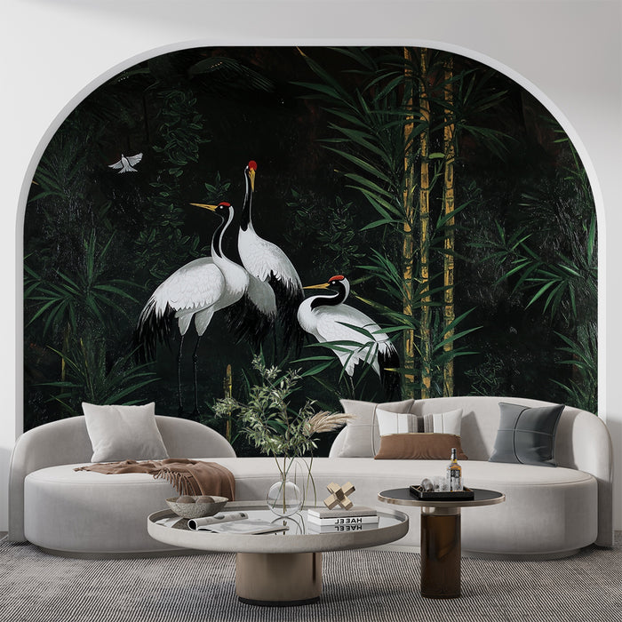 Papier peint oiseaux et bambou | Éléments naturels élégants