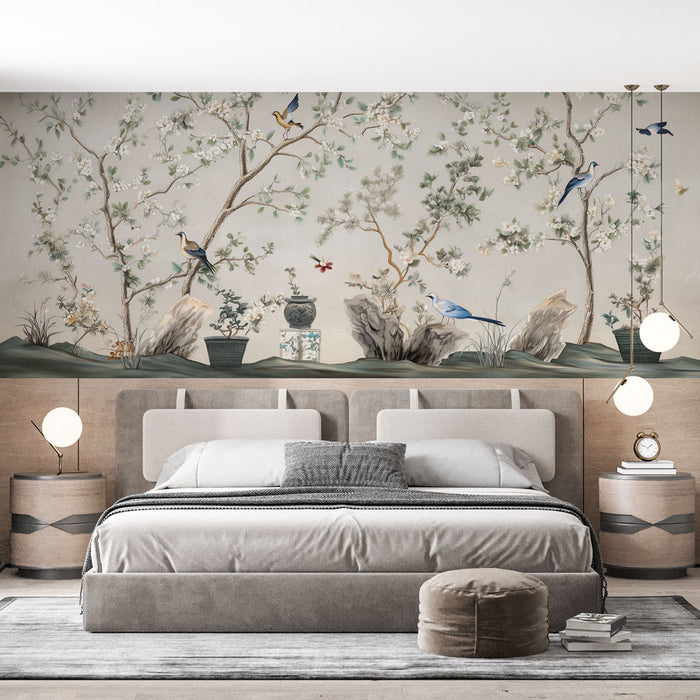 Papier peint Chinoiserie | Motif floral et oiseaux