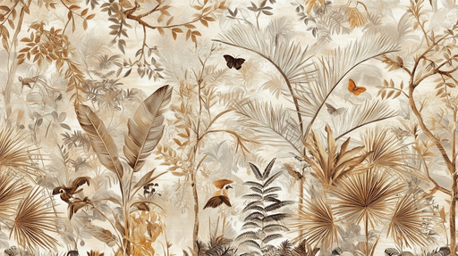 Papier peint jungle beige Évasion tropicale sépia