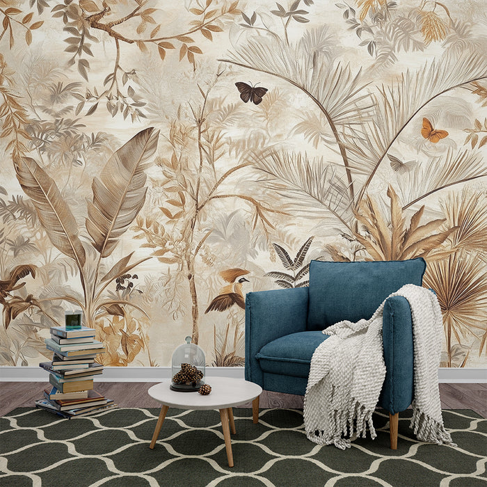 Papier peint jungle beige | Évasion tropicale sépia