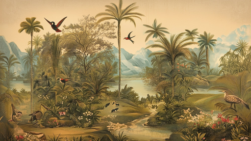 Papier peint jungle Paysage tropical vintage