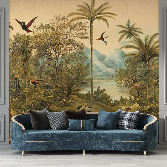 Papier peint jungle | Paysage tropical vintage