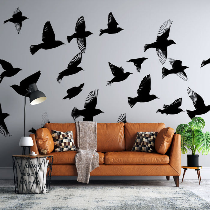 Papier peint oiseaux en vol | Silhouettes élégantes noires