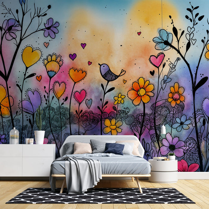 Papier peint floral bohème | Jardin enchanté