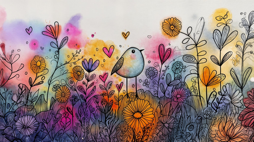 Papier peint oiseau floral Illustration colorée et joyeuse