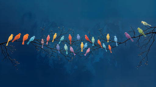 Papier peint oiseaux colorés Ambiance féerique et vivante