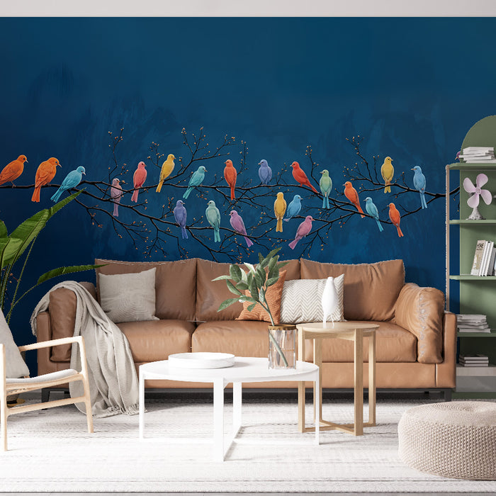 Papier peint oiseaux colorés | Ambiance féerique et vivante