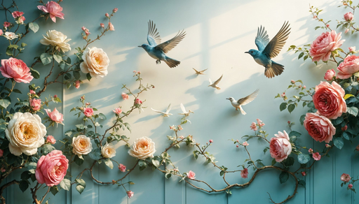 Papier peint floral et oiseaux Élégance naturelle