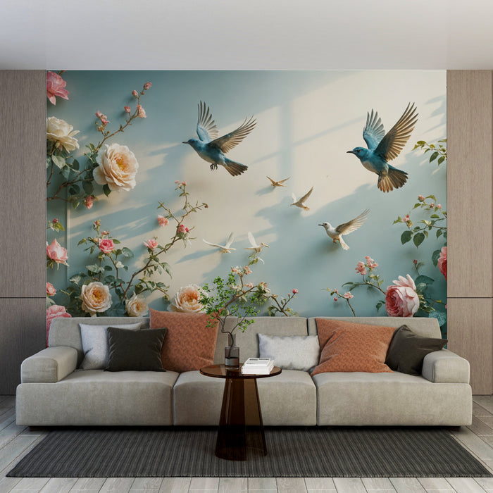 Papier peint floral et oiseaux | Élégance naturelle