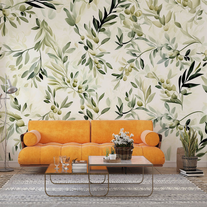 Papier peint feuillage d'olivier | Design frais et naturel