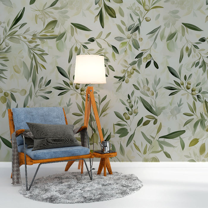 Papier peint feuilles d'olivier | Design frais et naturel