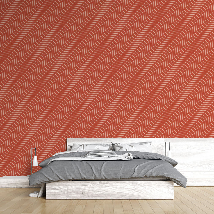 Papier peint vagues | Motif ondulé rouge et blanc