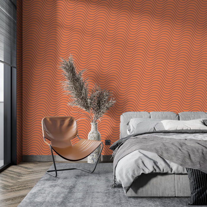 Papier peint ondulé | Motif rétro orange et noir