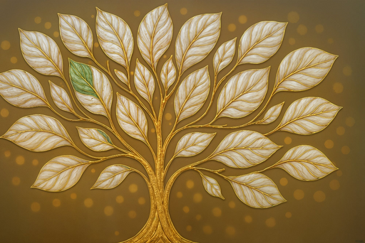 Papier peint arbre doré Élégance feuillage sur fond brun