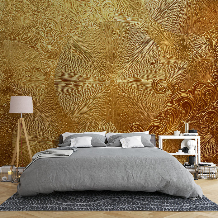 Papier peint doré | Motifs lumineux et tourbillonnants